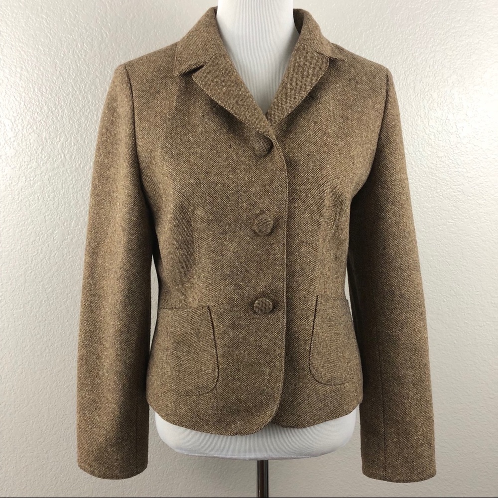 Ann Taylor LOFT Wool Silk Blend Brown Blazer 10